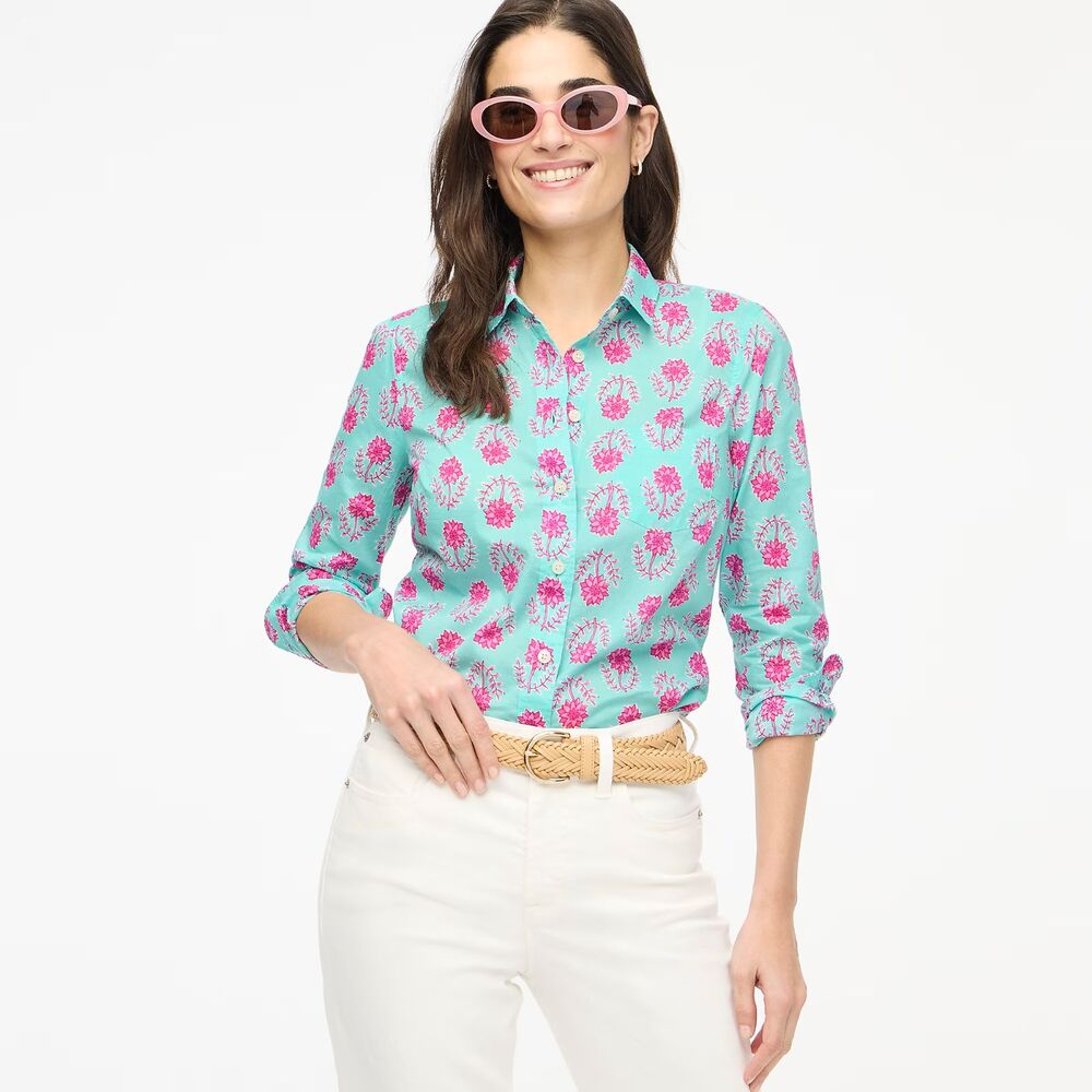 New J Crew Women Lightweight cotton shirt signature fit Spearmint Tulip M $79.50